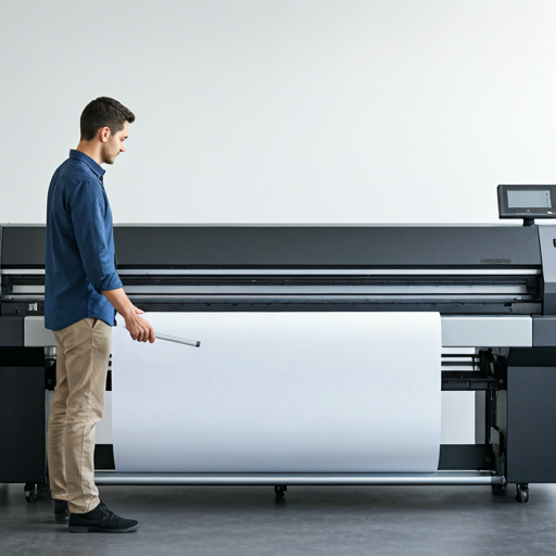 Professional printing technician operating a large format digital printer